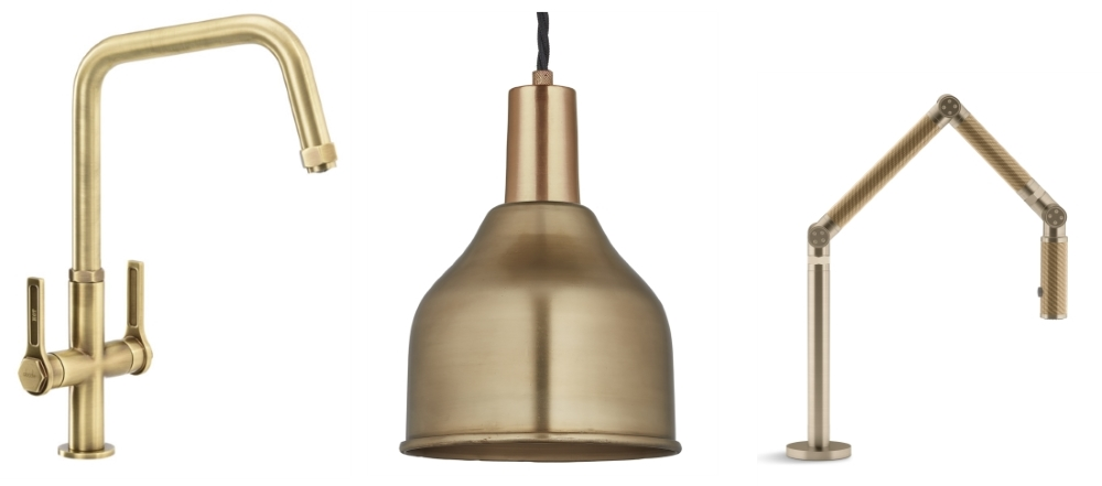 Hex Monobloc Tap in Antique Brass by Abode | Cone Pendant by Industville | Karbon Single Lever Tap by Kohler